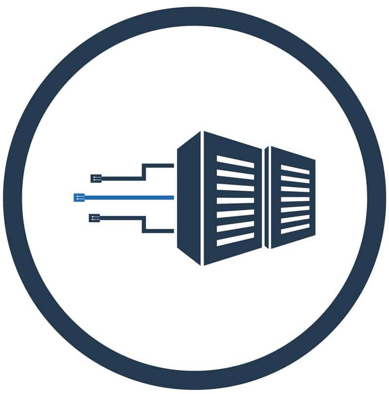 circular icon depicting cloud computing services provided by hosted desktop solutions